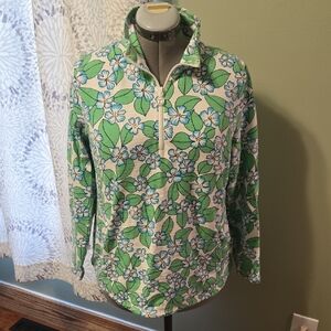 Talbots Green and Blue Floral Zip Pullover